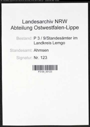 Sterberegister Standesamt Ahmsen