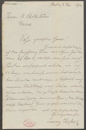 Brief an B. Schott's Söhne : 03.05.1895