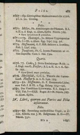 483-496, IV. Libri, quorum aut Partes aut Folia desiderantur