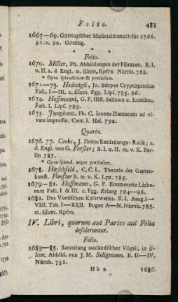 483-496, IV. Libri, quorum aut Partes aut Folia desiderantur