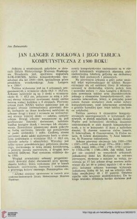 2: Jan Langer z Bolkowa i jego tablica komputystyczna z 1500 roku