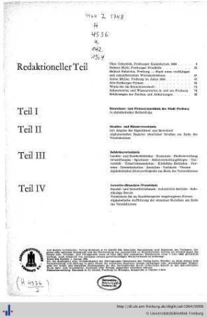 Inhaltsübersicht, Ehrenbürger, Der treue Hebel, Freiburger Kalendarium.