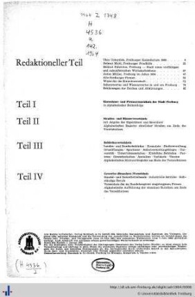 Inhaltsübersicht, Ehrenbürger, Der treue Hebel, Freiburger Kalendarium.