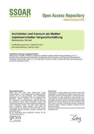 Architektur und Konsum als Medien objektvermittelter Vergesellschaftung