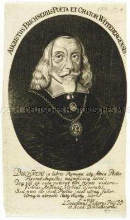 Ovales Bildnis des Dichters und Philologen August Buchner mit Gnadenkette und dem Medaillon der Fruchtbringenden Gesellschaft