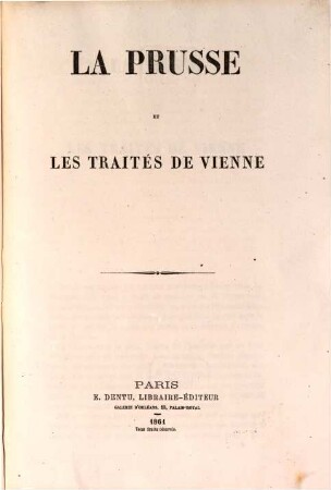 La Prusse et les traités de Vienne