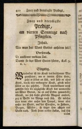 420-427, Inhalt; Vorspruch; Eingang; Einleitung; Erster Theil