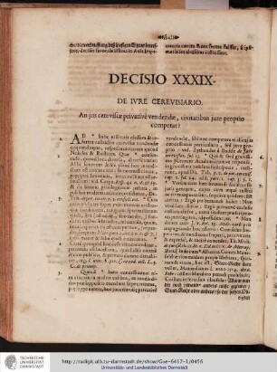 Decisio XXXIX De Ivre cerevisiario