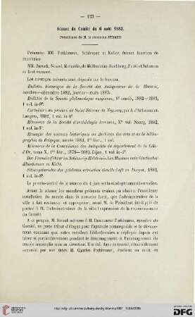 Séance du Comité du 6 août 1883