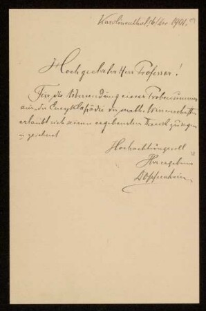 Nr. 19 Brief von Samuel Oppenheim an Karl Schwarzschild. Karolinenthal, 16.12.1901