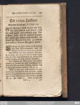 Die LXXIX. Lection. Gehalten Dienstags, d. 7. Aug. 1725.