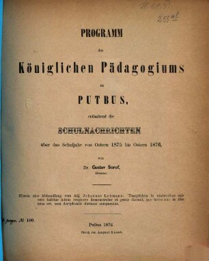 Programm des Königlichen Pädagogiums zu Putbus. 1875/76