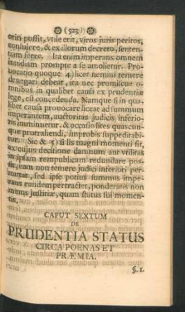 Caput Sextum. De Prudentia Status circa Poenas Et Praemia.