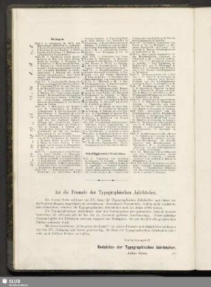 An die Freunde der Typographischen Jahrbücher