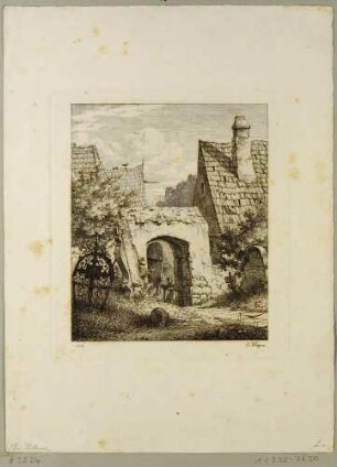 Kirchhoftor, Grabsteine und schiefe Hausdächer in Dohna im Müglitztal
