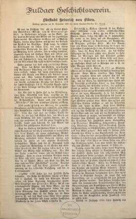 Fürstabt Heinrich von Bibra : Vortrag, gehalten am 25. November 1896 ; Fuldaer Geschichtsverein