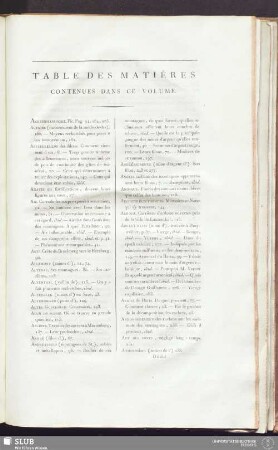 Table des matières contenues dans ce volume
