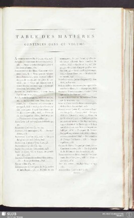 Table des matières contenues dans ce volume