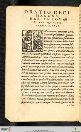 Oratio Decimanona. Habita Romae. V. Kal. Qvinctil. Anno M. D. LXVI.