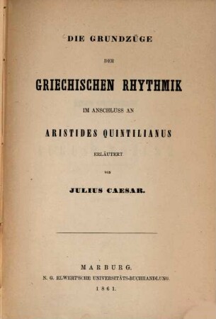 Die Grundzüge der griechischen Rhythmik