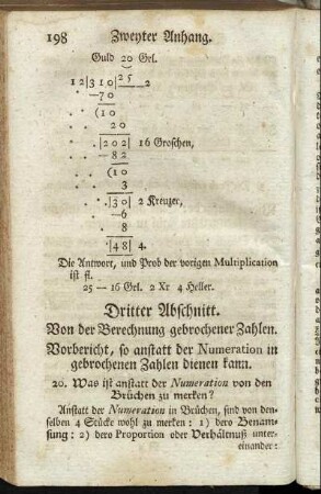 Dritter Abschnitt. Von der Berechnung gebrochener Zahlen.