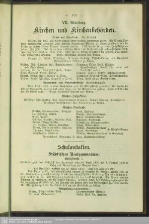 VII. Abteilung. Kirchen und Kirchenbehörden. Schulanstalten