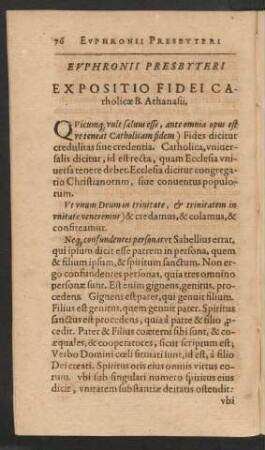 Euphronii Presbyteri Expositio Fidei Catholicae B. Athanasii.
