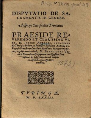 Dispvtatio De Sacramentis In Genere