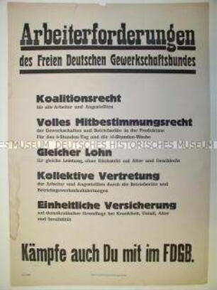 Maueranschlag mit Parolen des FDGB
