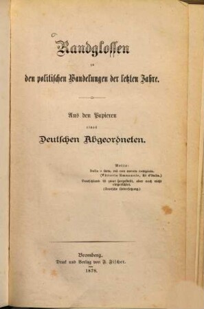 Randglossen zu den politischen Wandelungen der letzten Jahre : Aus den Papieren eines Deutschen Abgeordneten