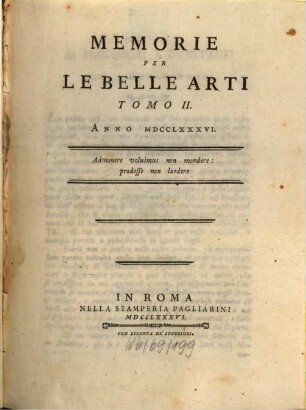 Memorie per le belle arti. 2, 2. 1786