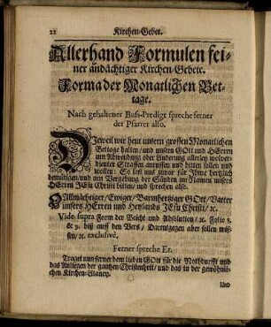 Allerhand Formulen feiner andächtiger Kirchen- Gebete.