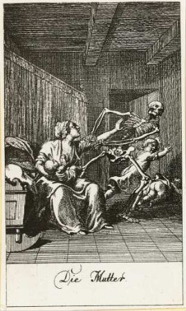 Totentanz. Tod und Mutter. Kupferstich (1779/1789; D. Chodowiecki)