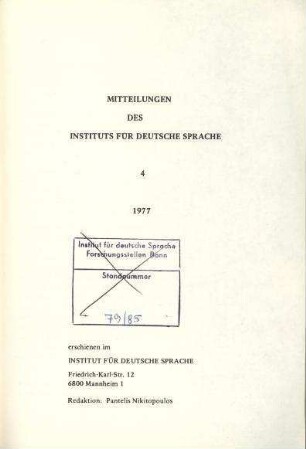 Übersicht über die Arbeiten der Abteilung Kontrastive Linguistik