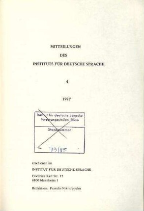 Übersicht über die Arbeiten der Abteilung Kontrastive Linguistik