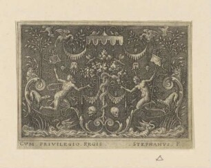 Adam und Eva (Delaune, Ornamentstiche in querrechteckigem Format)