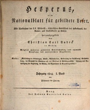 Hesperus : encyclopädische Zeitschrift für gebildete Leser. 1814, 1814