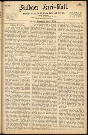 Erste Ausgabe vom Samstag, den 01. März 1879.