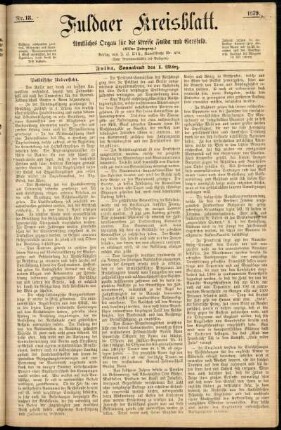 Erste Ausgabe vom Samstag, den 01. März 1879.