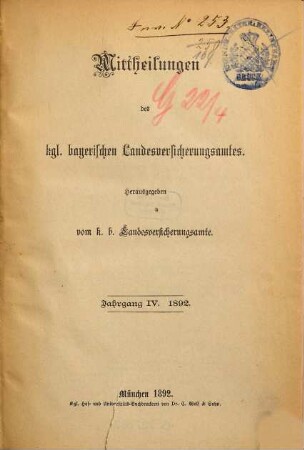 Mitteilungen des Bayerischen Landesversicherungsamtes. 4. 1892