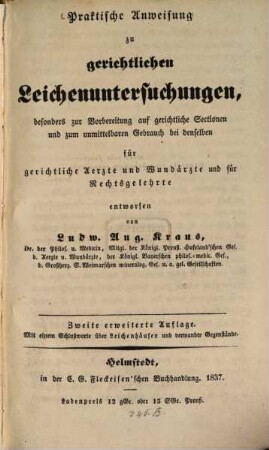 Praktische Anweisung zu gerichtlichen Leichenuntersuchungen