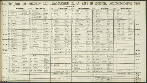 Stundenplan der Fürsten- und Landesschule zu St. Afra in Meissen, Sommersemester 1888