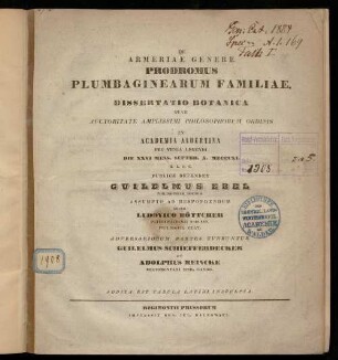 De Armeriae Genere : Prodromus Plumbaginearum Familiae : Dissertatio Botanica