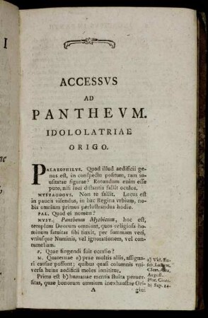Accesssus ad Pantheum. Idololatriae origo.