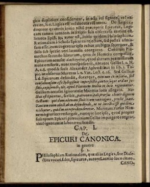 Cap. I. De Epicuri Canonica in genere.