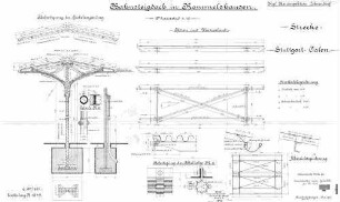 Rommelshausen: Empfangsgebäude Bahnsteigdach Pfetten im Windverband,Übersicht,Details
