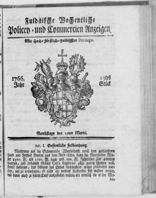 13tes Stück, Ausgabe vom 29. Martii 1766