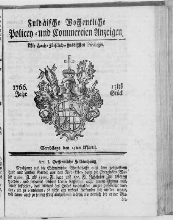 13tes Stück, Ausgabe vom 29. Martii 1766