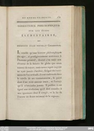 Conjectures Philosophiques Sur Les Êtres Élémentaires, Ou Fondemens D'Une Nouvelle Cosmognie.