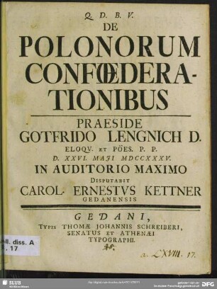 De Polonorum Confoederationibus : D. XXVI. Maji MDCCXXXV In Auditorio Maximo
